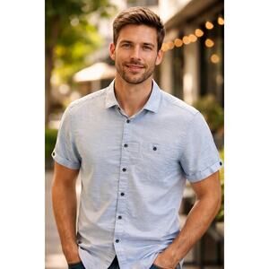 Ted Baker London Blue Linen Blend Short Sleeve Button Shirt Size 3/M